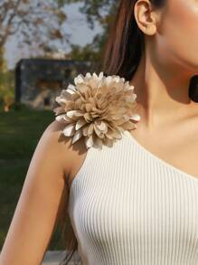 1pc Handcrafted Bohemian Style Flower Brooch, Elegant Unique Design Carnation Brooch Pin For Women, Suitable For Daily Wear, Wedding, Valentine's Day, Any Holiday Gift For Wife - Khaki - View 1