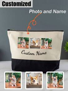 1pc Custom Pet Photo Makeup Bags, Cute Dog Themed Gifts, Pet Lover Travel Cosmetic Bag, Zipper Pouch For Teens Daughter Sister, Funny Pet Stuff Birthday Christmas Decorations Makeup Organizer Makeup Storage Bag Mini Pouch Travel Small Makeup Case Accessories Make Up Holder Brush Bag Make Up Container Cosmetic Bag Travel Essentials Ladies Accessories Travelling Stuff School Supplies Make Up Bag Holiday Essentials Makeup Pouch Holiday Winter