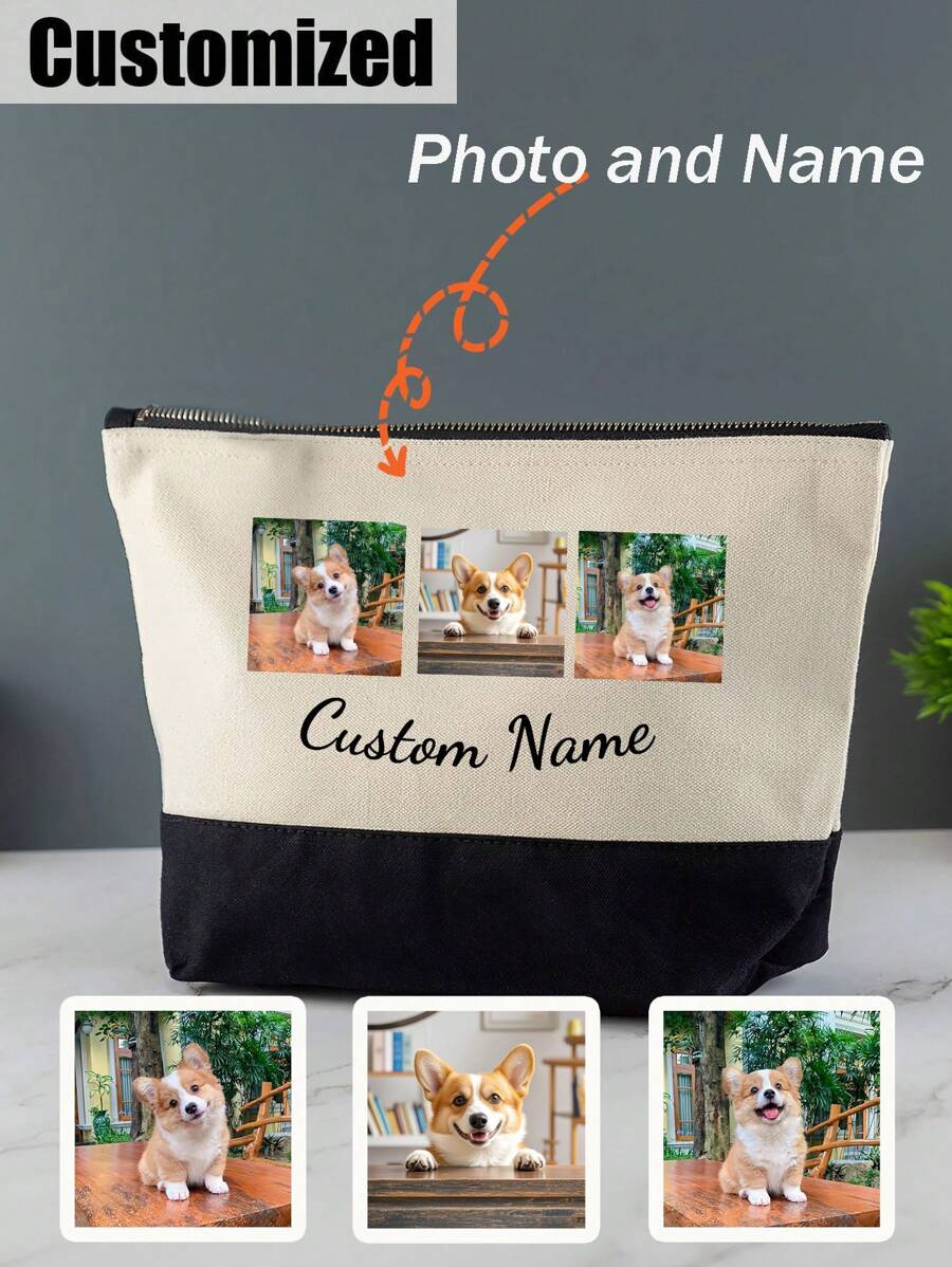 1pc Custom Pet Photo Makeup Bags, Cute Dog Themed Gifts, Pet Lover Travel Cosmetic Bag, Zipper Pouch For Teens Daughter Sister, Funny Pet Stuff Birthday Christmas Decorations Makeup Organizer Makeup Storage Bag Mini Pouch Travel Small Makeup Case Accessories Make Up Holder Brush Bag Make Up Container Cosmetic Bag Travel Essentials Ladies Accessories Travelling Stuff School Supplies Make Up Bag Holiday Essentials Makeup Pouch Holiday Winter
