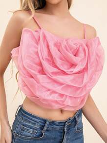 Parte superior de tirantes de espagueti con decoración floral - Rosa Fucsia - Ver 1