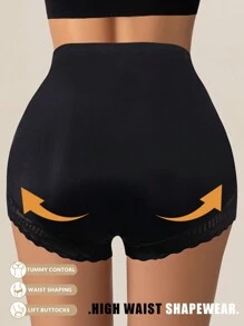 1 件装无缝高腰内裤扣女士蕾丝腰部训练器收腹塑身衣紧身平腹提臀女士内衣 - 黑色 - 查看 11