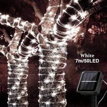 1 pieza Luces de cadena LED alimentadas por energía solar, 50/100/200 LED, luces de cuerda para exteriores, blanco cálido/blanco colorido, 8 modos de iluminación, decoración festiva DIY para Navidad/Halloween, jardín, cama elástica, árbol de Navidad, carpa de camping, voltaje máximo de 36V, sin batería, batería solar de níquel, no extraíble - Blanco cálido - Ver 1