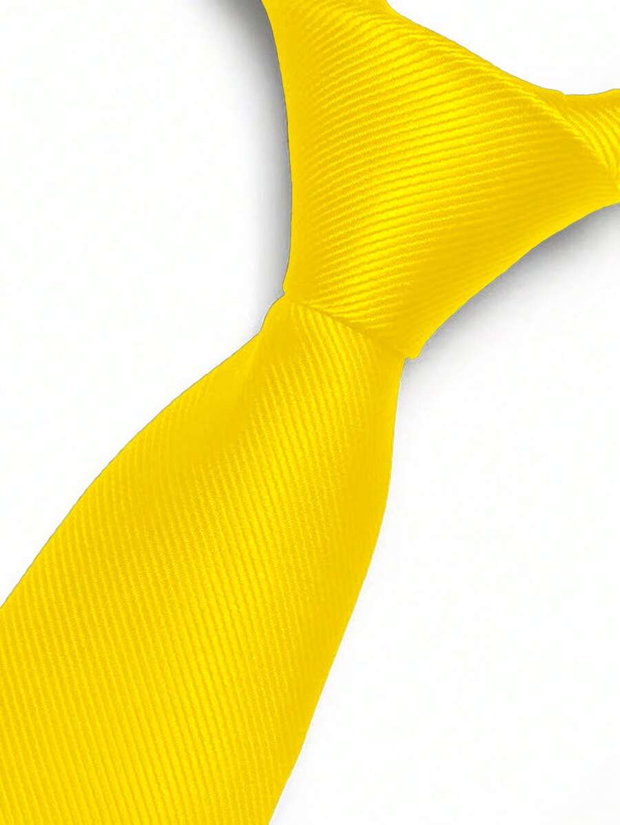 Premium Solid Plain Striped Slim Twill Tie - Yellow - View 1
