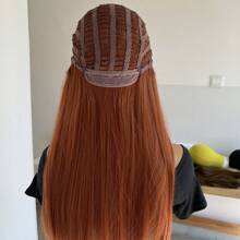 Long Straight For Girls Copper Red Synthetic Hair Daily Use Cosplay Wigs Wear And Go Wig Rose Mesh Net - Copper red - View 5