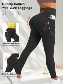Leggings mit Taschen für Frauen, Hoher Bund undurchsichtige Bauchkontrolle Leggings in Große Größen, Sport Leggings mit hohem Bund, Fitness Laufhose mit Taschen