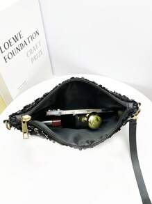 1件亮片女士单肩包，时尚简约百搭斜挎包、单肩包、手拿包、信封包，彩虹条纹草编包，轻便商务休闲水钻装饰抽绳水桶包，透明时尚珍珠包，晚宴包，优雅精致，低调奢华，适合派对女孩、女士、新娘，完美适用于派对、晚宴/宴会、圣诞派对、新年等场合。 - 黑色 - 查看 7