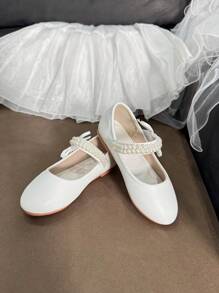 Girls' Shoes With Butterfly Crystal Button & Pearl, Elegant & Cute Flat Shoes, Non-Slip & Soft, Suitable For Girls Everyday Matching And Formal Dress