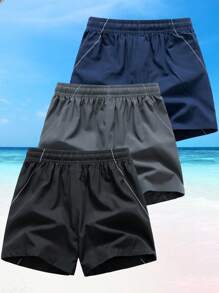 3pcs/Set Men's Sports Shorts, Summer Running Exercise Casual Beach Shorts With Striped Printing