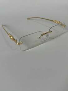 Cheetah Decor Clear Ocean Lens Eyewear Retro Rimless Rectangle Sunglasses Women Men UV400 - 無色 - 查看 1