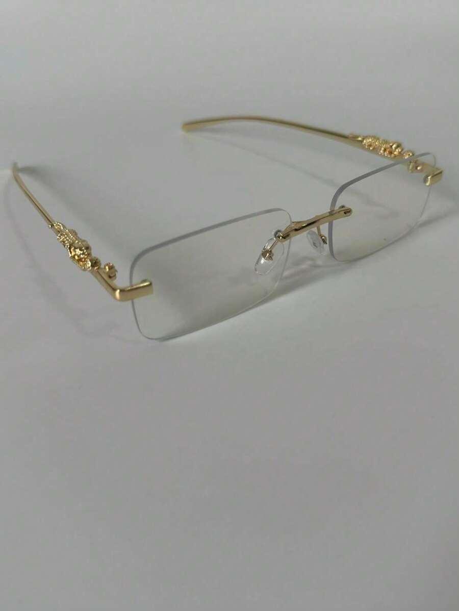 Cheetah Decor Clear Ocean Lens Eyewear Retro Rimless Rectangle Sunglasses Women Men UV400 - 無色 - 查看 1
