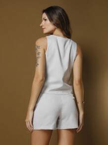 Conjunto Afaitaria |Sem Cinto| Sem Manga| Short com Bolsa Tecido De Alfaiataria