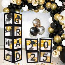 Balloon Boxes Grad So Proud Of You Graduations 2025 For Graduation Party Decorations Supplies For Indoor/Outdoor Home Door Decor 4 Pcs Black Balloon Transparent Boxes(NO Balloon, White And Black)