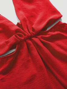 Women's Solid Color Jumpsuit Spaghetti Strap Backless Casual Wide Leg Pants - Red - View 4