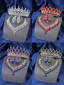 Set de 4 piezas de accesorios de pelo y corona de lujo con cristales para mujeres, incluye tiara, collar y decoraciones para el cabello de novia y boda embellecidos con rhinestones, ideal para bailes formales