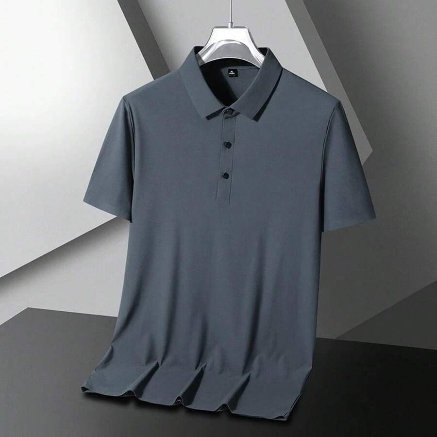 Camisa tipo polo sólida para hombres - Gris Oscuro - Ver 1