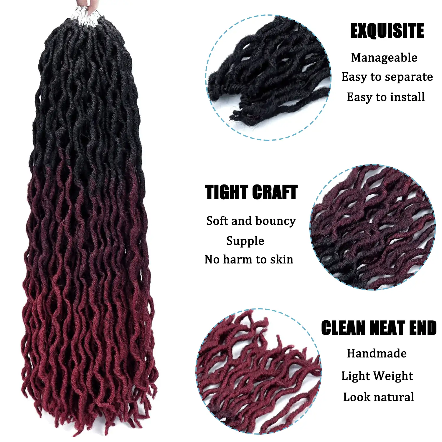 1-6 paquetes Cabello trenzado a ganchillo estilo locs de diosa, trenzas a ganchillo de locs ondulados suaves, extensiones de cabello trenzado a ganchillo de tres tonos rizado ondulado (OT99j530) - Multicolor - Ver 4