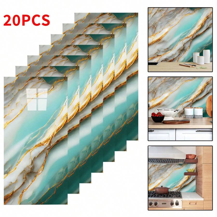 20PCS Self-Adhesive Black Marble PVC Cladding Wall Panels For Kitchen Bathroom Carnival Home Sticker - Verde Lima - Ver 1