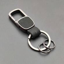 Customizable Engraving Matte Cowhide Genuine Leather Cross-Border DIY Keychain Pendant, Zinc Alloy Car Accessory