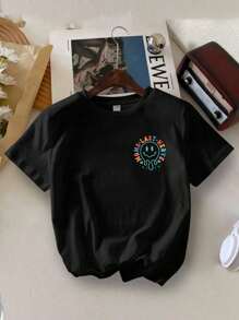 Young Girl's Slogan Print Round Neck Short Sleeve Tee Spring And Summer Casual T Shirt For Young Girl