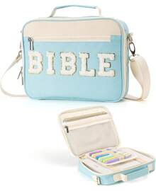 Bible Cover Women, Large Chenille Letter Bible Bag With Shoulder Strap,Blue Bible Carrying Tote Bags Bible Study Accessories, Women Lady Teen Grils (Blue) - Green - View 8