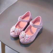 Zapatos de princesa con lazo de cristal para niñas, tacones altos, nuevo estilo, zapatos de cristal para actuaciones, modelo de vestido, desfile, zapatos de princesa con lazo - Rosa - Ver 10