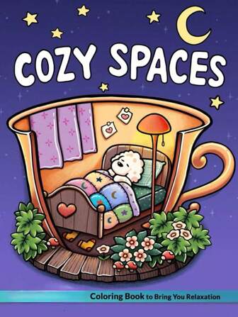 Espacios acogedores: libro para colorear para adultos y adolescentes con rincones familiares relajantes y personajes de animales lindos para aliviar el estrés, día de la madre, regalo para mamá, regreso a la escuela, útiles escolares