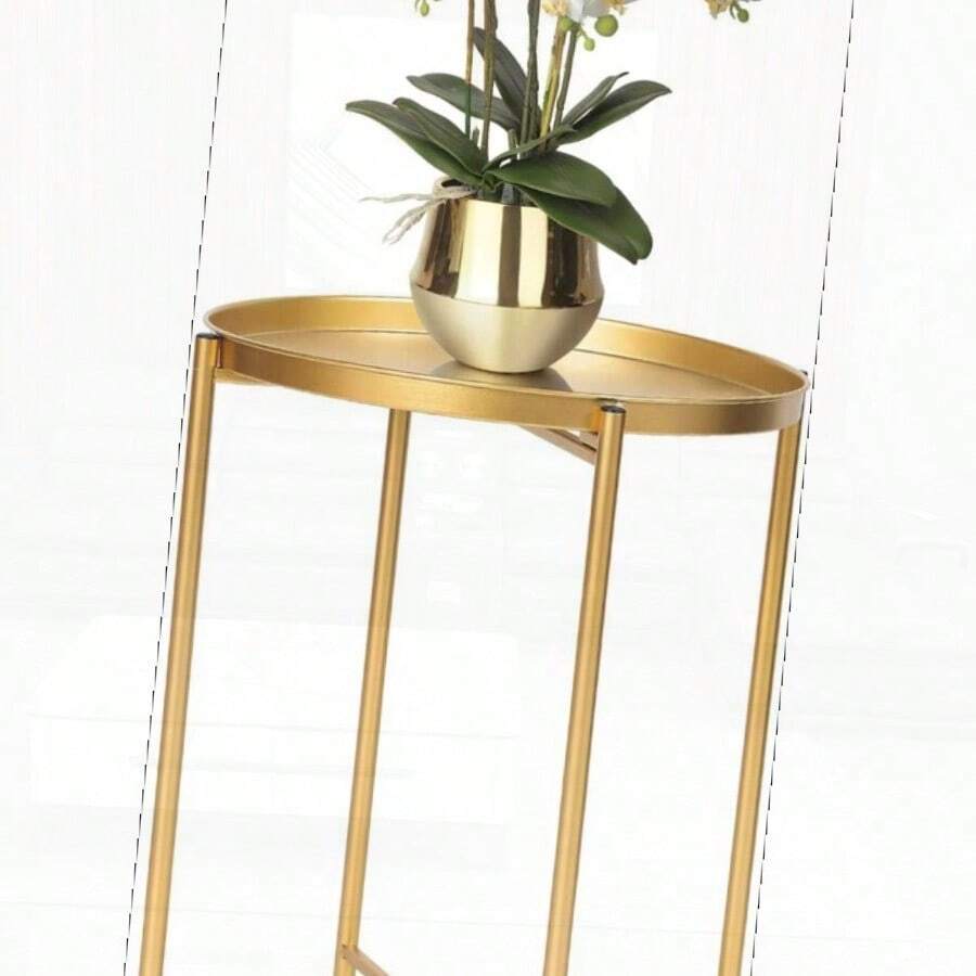 Homebeez Gold Tray Table Round Side End Table Decorative Sofa Snack Coffee Plant Stand Table Accent Tables For Small Spaces Golden Tray - Gold/GoldenTray1 - View 1