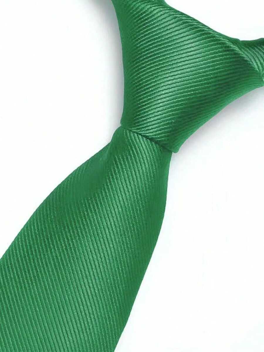Premium Solid Plain Striped Slim Twill Tie - Green - View 1