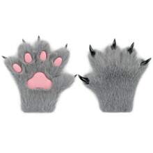 Furry Fur Cat Wolf Fox Dog Fluffy Animal Paws Claws Gloves Mittens Hands Costume Cosplay For Kids Halloween