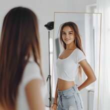 Full Length Mirror 71" Full Body Mirror Rectangle Free Standing Wall Mounted Leaning Hanging Full Body Mirrors, Gold - Gold - View 8