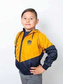 Rompevientos Infantil Oficial Pumas UNAM en Color Oro con Detalles Azul Marino, Chaqueta Ligera y Resistente para Niño o Niña, Diseño Deportivo de Alta Calidad en Tela Bolton 100% Poliéster, Protección Contra Viento y Lluvia Ligera, Estilo Casual y Funcional para Uso Diario, Prenda Oficial del Club Universidad Nacional, Ideal para Pequeños Aficionados Auriazules, Ropa Escolar o Deportiva con Orgullo Universitario, Perfecto como Regalo para Futuros Fanáticos de Pumas UNAM - Dorado - Ver 2