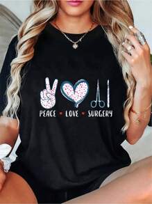 Peace Love Surgery Surgical Tech Surgeon Gifts For Men Women T-Shirt Round Neck Short Sleeve T-Shirt Women's Men's Graphic Tee - Soft, Breathable, Comfy 100% Cotton T-Shirt Crew Neck Tops - Ideal For Outdoor Activities, Casual Daily Wear, And Relaxation