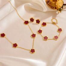 1 Set Floral Design Chain Bracelet, Necklace And Earring Jewelry Set, Elegant Style For Women