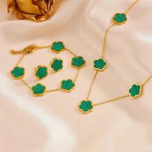 1 Set Floral Design Chain Bracelet, Necklace And Earring Jewelry Set, Elegant Style For Women