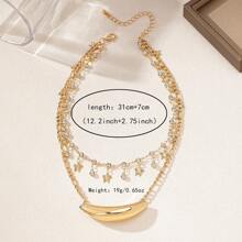 1pc Elegant European Fashion Metal Shell Rhinestone Double-Layer Necklace Set For Women