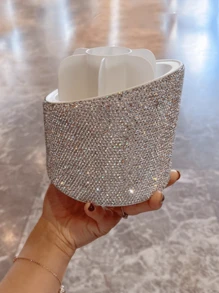 1pc Multifunctional Rotating Storage Box, Rhinestone Decorated Cosmetic Organizer For Lipstick, Eyebrow Pencil, Eyeliner, Makeup Brushes, Beauty Desk Top Pen Holder - Silver - View 7