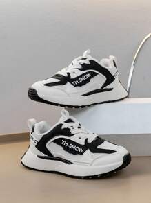 Kids Breathable Color Block Casual Running Shoes, Spring - Black and White - View 5