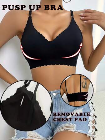 Women's Seamless Bra Push Up Beautiful Back Support Comfortable Breathable Skin Friendly Sexy Removable Breast Pads No Wires Adjustable Shoulder Straps Sleep Leisure Yoga Buckleless Bra Underwear Lingerie