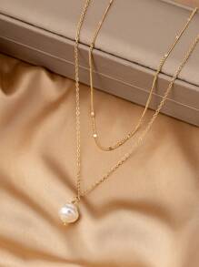 Elegant Gold Pearl Pendant Necklace, Versatile And Charming Fashion Accessory For Women
