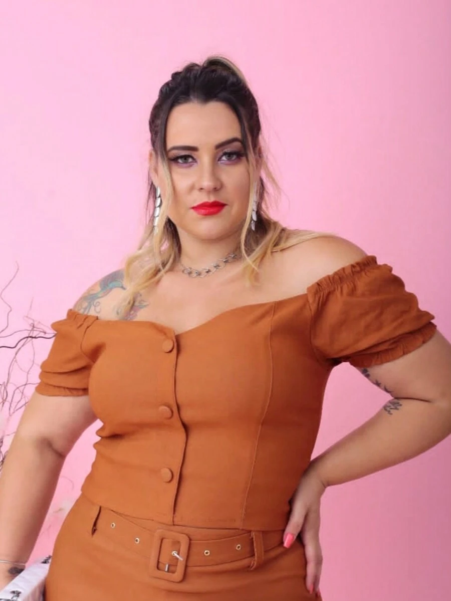 PLUS SIZE BEGALINE CROPPED BLOUSE PLUS SIZE 46 To 52 - Telha - View 1