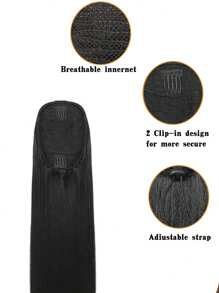 Extensiones de cola de caballo de dibujo con cordón, larga y recta, cola de caballo falsa suave y natural, pieza de cabello sintético resistente al calor, fácil de sujetar - Marrón oscuro - Ver 3
