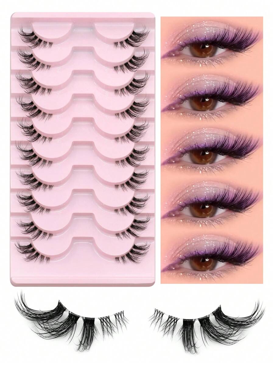 GROINNEYA 10 Pairs Short Soft 3D Mink Lashes, Transparent Band False Eyelashes, Cat Eye Style, Natural Makeup Look (10B-3) - Black - View 1