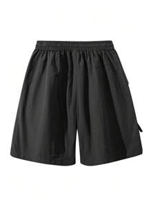 男士工装短裤多口袋时尚休闲百慕大短裤 - 黑色 - 查看 4