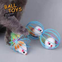 2PCS Cage Mouse Happy Cat Toy Plush Simulated Color Mouse Happy Cat Ball Happy Cat Happy Pet Supplies Random Color