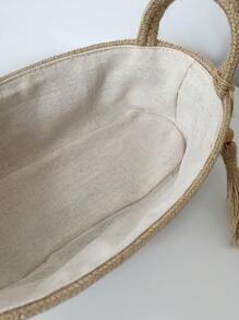 1 件手工编织黄麻绳桌面收纳篮，装饰性收纳篮，带手柄，用于桌面杂物，大容量流苏设计