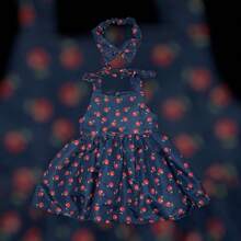 Cherry Children's Dress With Tiara/Turban/Headband/Girl/Cherry/Summer/Christmas - 藏蓝色 - 查看 6