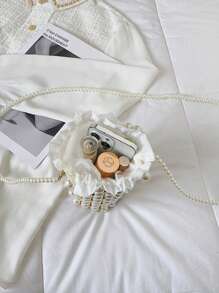 Mini Faux Pearl And Rhinestone Decor Fashion Casual Bucket Bag, Elegant Pearl Bag - Gold - View 7