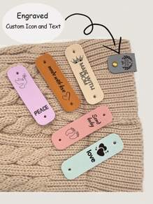 Custom Leather Tags For Handmade Items, Personalized Handmade Leather Tags For Crochet And Knits Items, Cute Labels With Rivet For Hats Beanies Scarves Jeans Bags Shoes Hat Crafts, Multi-Functional, Ornamental, Cute, Soft, Adorable, High-Quality, Custom, Personalized, Unique, Ideal Gifts For Him, Ideal Gifts For Her, Her, Girlfriend, Family, Friends, Son, School Students, Workers, Kids - Multicolor - View 2