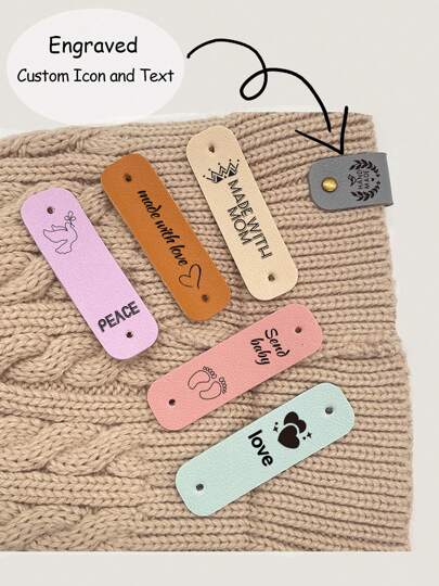 Custom Leather Tags For Handmade Items, Personalized Handmade Leather Tags For Crochet And Knits Items, Cute Labels With Rivet For Hats Beanies Scarves Jeans Bags Shoes Hat Crafts, Multi-Functional, Ornamental, Cute, Soft, Adorable, High-Quality, Custom, Personalized, Unique, Ideal Gifts For Him, Ideal Gifts For Her, Her, Girlfriend, Family, Friends, Son, School Students, Workers, Kids