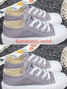 Tênis Infantil OPOEE em Lona, Primavera/Outono, Estilo Coreano, Simples, Unissex, Moderno, Cano Baixo, Casual, Esportivo, Clássico, Versátil, Ideal para Skate. - Cinza - Ver 5